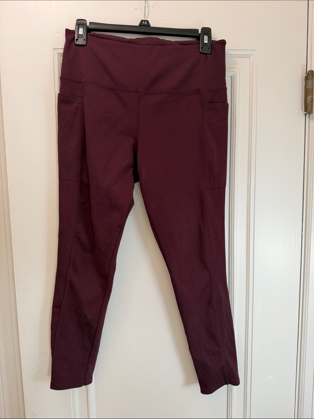 Danskin High-Waist Burgundy Cropped Leggings with Side Pockets